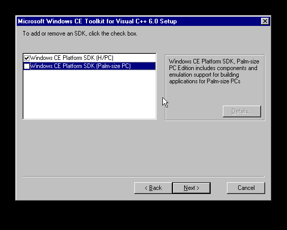 Windows CE Tool Kit SDK selection